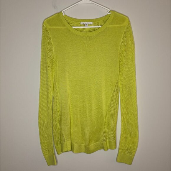 CAbi Lightweight Fly Away Mesh Sweater Womens S Chartruesse Long Sleeve - Picture 5 of 8